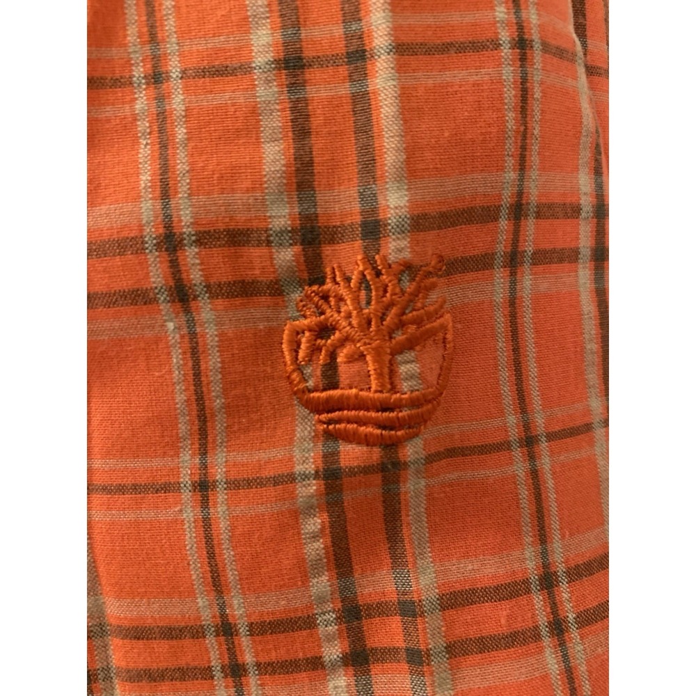 TIMBERLAND Mens Orange Plaid Short-Sleeve Button-Down Shirt M Embroidered Logo - Picture 4 of 5